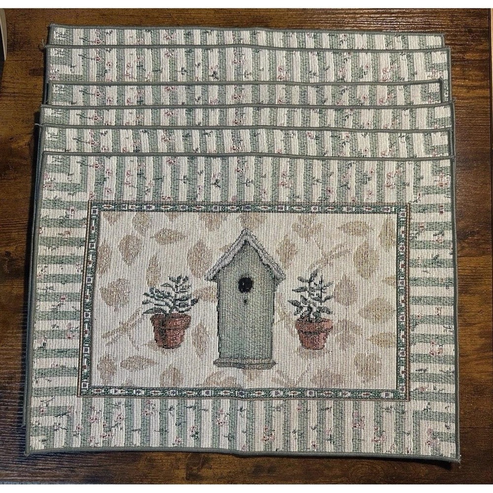 Pfaltzgraff Birdhouse Tapestry Placemats Set of 6 Vintage Cottagecore Nature